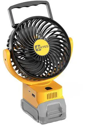 ohyes Cordless 5IN Jobsite Fan Fit For DeWALT 20V Max Battery Brushless Motor Variable Speed USB Fast Charging For Camping and Workshop(Battery not included)