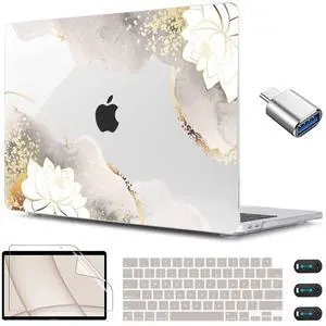 CISSOOK for MacBook Air 13.6 inch Case 2025 2024 2023 2022 Release Model M3 A3113 M2 A2681, Lotus Hard Shell Case Keyboard Cover for MacBook Air 13 M2 M3 M4 Chip, Charming Painting