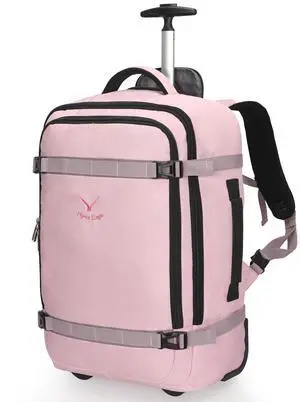 Hynes Eagle Rolling Backpack 42L Backpack with Wheels Airline Approved Carry on Luggage Laptop Travel Suitcase Bag for Women Men Light Pink