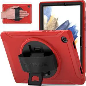 BATYUE Case for Samsung Galaxy Tab A8 10.5 inch 2022, Heavy Duty Rugged Shockproof Protective Case with Hand Strap+Rotating Kickstand for Tab A8 SM-X200/X205/X207 - Red