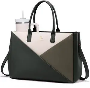 LOVEVOOK Laptop Tote Bag for Women with Large Cup Holder, 15.6 Inch PU Leather Work Bag Teacher Tote Bag, Waterproof Computer Bags Business Office Briefcase Handbag