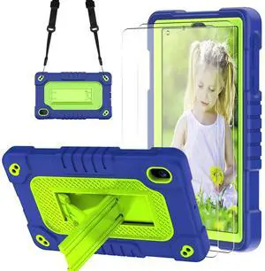 FIEWESEY for Walmart Onn 7 inch Gen 4 2024 Model Tablet Case with 2 Pcs Screen Protector,Heavy Duty Kids Shockproof Stand Shoulder Strap Case for Walmart Onn 7 2024 Model:100135924 (Navy/Green)