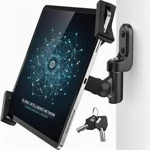 AboveTEK Tablet Wall Mount Holder, 360° Rotation iPad Wall Mount with Anti-Theft Lock & Key, Fits 7.9"14.6" Tablets, Premium Steel & Zinc Alloy Secure Wall Mounted Tablet Holder