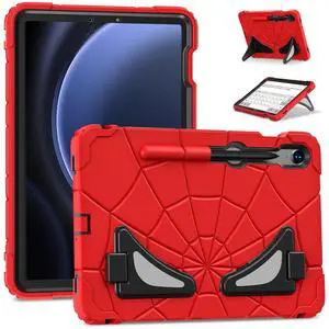 AKABEILA Compatible with Samsung Galaxy Tab S7/S8/S9/S9 FE 11 inch(2023) Tablet CaseLightweight Shockproof Rugged Protective Cover with Kickstand for Kids Children Boys Babies Red Black