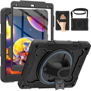 ROSROME for iPad 9th 8th 7th Generation Case iPad 10.2 inch with HD Screen Protector, 360 Rotating Kickstand/Hand Strap, Shoulder Strap, Heavy Duty Military Grade - Kids Friendly