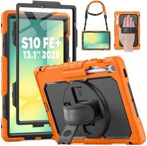 HXCASEAC Case for Samsung Galaxy Tab S10 FE+ Plus Tablet Case 13.1 inch, Heavy Duty Protective with S Pen Holder/Hand Strap/Built-in Screen Protector, S10FE Plus 2025 (SM-X620 SM-X626B), Orange