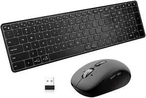 Wireless Bluetooth Keyboard and Mouse Combo (USB + Dual BT), Multi-Device Slim Keyboard and Mouse Set Compatible for Windows, Mac,PC Laptop iPad Tablet - QWERTY
