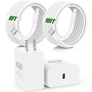 45W USB C Fast Charger for iPad Pro 13(M4)/iPad Pro 12.9/11 in 2025-2018,iPad Air M3/M2/5th/4th,iPad 11th A16/10th/Mini 7/Mini 6th,iPad Charger Fast Charging Charger Block with 10/6FT C to C Cable