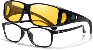 LVIOE Wrap Around Oversized Blue Light Blocking Glasses Square TR90 Big Large Huge Trendy Fit Over Glasses Men Women LB0311M