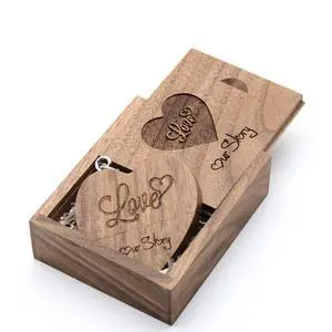 64GB Wooden USB Flash Drive & Wooden USB Box with Love & Our Story Engraving Design for Wedding/Bride&Groom/Parents/Photographer (Walnut, 64GB USB3.0)