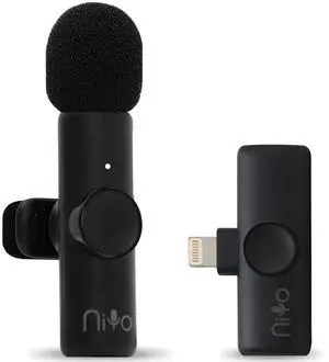Niyo Wireless Lapel Microphone - Professional Video Recording Mic, Lightweight lapel Mic for iPhone, Noise Reduction Clip-on Microphones for Video Bloggers, Interviewers, Content Creators (Black)