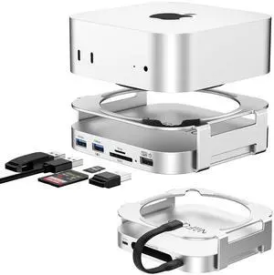 M-ac Mini M4 Dock with 4TB Sam-Sung T7 Portable SSD Enclosure(SSD NOT Included), 7-in-1 Aluminum Hub & Stand for Mac mini M4 and M4 Pro 2024, 10Gbps USB A 3.2, 15CM USB C Cable, SD/TF 4.0 Card Reader