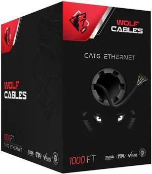 WOLF CABLES | Heavy-Duty CAT6 Ethernet Cable 1000ft | UTP, 23AWG, 550MHz | Stable & Remarkable Performance (Black)
