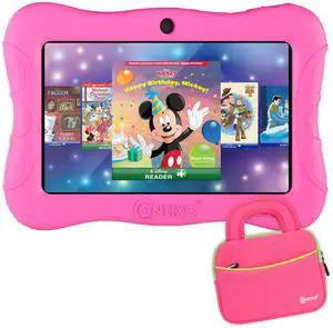 Contixo 7 Kids Tablet - V9 Android Tablet and Sleeve Bag Bundle with 50+ Disney Storybooks & Stickers (Value $200), 32GB, Dual Cameras, Parental Control, Perfect for Back to School, Pink