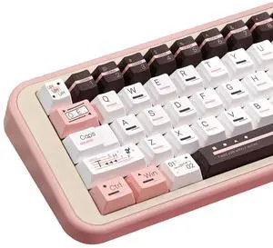 COOMICKEY PBT Keycaps, Cute Keycaps 60 65 75 100 Percent, Dye Sublimation Custom Key caps, Pink White Brown 145 Keys Set, Cherry Profile Aesthetic Keycap Set for Cherry Gateron MX Switche Keyboard