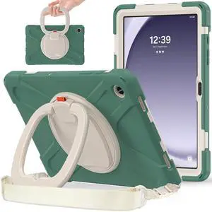 PboyiqiS Case for Galaxy Tab A9 Plus 11" 2023 (SM-X210/ X215/ X216), Heavy Duty Protective Case with 360 Degree Swivel Stand&Hand Strap&Shoulder Strap (Emerald Green)