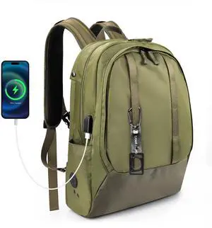 travel inspira Travel Laptop Backpack, Business Anti Theft Sturdy Work Bag with USB Charging Port, Airline Approved College Computer Bag Gift for Men & Women Fits 16 Inch Notebook, Green