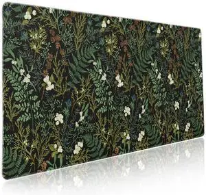 Black Aesthetic Vintage Botanical Gaming Mouse Pad XXL Cute Forest Green Plant Nature Floral Extended Large Mouse Pad Big Mousepad Non-Slip Stitched Edge Long Mat for Desk Office Computer,35.4x15.7 in
