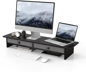 Fenge Monitor Stand with Drawer, 2 Tiers Dual Monitor Riser for Desk, 35 Inch Computer Stand for 2 Monitors, Desk Shelf for Home, Office, Laptop, PC, TV, Printer