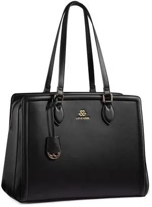LOVEVOOK Laptop Tote Bag for Women,15.6 Inch Waterproof PU Leather Work Bag, Professional Computer Bags Business Office Work Briefcase Handbag Purse Shoulder, Office Gifts for Women, Black