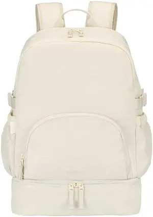 Bentgo 2-in-1 Adult Backpack & Insulated Lunch Bag  Lightweight, Water-Resistant Travel Backpack with 9 Compartments, Laptop Sleeve & Trolley Sleeve for Work & Everyday Use (Bone)