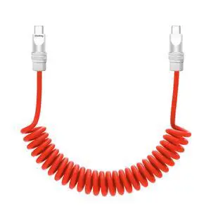 chubbycable Curly Chubby Retractable Fast Charging Cable 240W Coiled Charger Cord for Car Durable USB C Cable Compatible with iPhone 17-15 Series, Red, Type-C to Type-C, 1.3FT-2.3FT