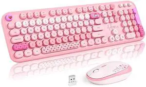 MOFII Wireless Keyboard and Mouse Combo, 2.4GHz Retro Typewriter Keyboard Full Size, Quiet Click Mouse for PC, Laptop, Desktop, Computer, Windows (Pale Pink)