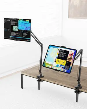 17.3" Portable Monitor Stand, Foldable Tablet Arm Mount for Desk, Kindle Holder for Reading in Bed, Adjustable Phone Stand Compatible with iPad Pro Air Mini, Samsung Galaxy Tab S9, Kindle, Cell Phone