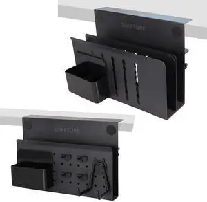 LUKETURE Desk Side Storage, Under Desk Storage, No Drill Under Desk Laptop Mount, Steel Hanging Desk Organizer, Clamp on Laptop Holder for Office and Home, Fits Flat Edge Desks 0.4" to 2.8"