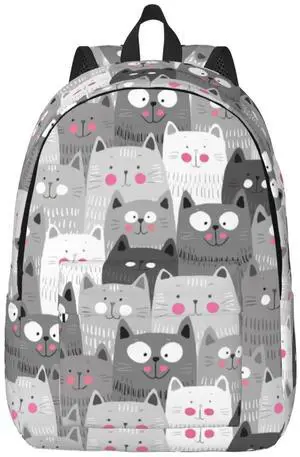 Duduho Grey Cute Cats Backpack 15.7 Inch Laptop Backpack Travel Hiking Daypack Multipurpose Bookbag For Men Women