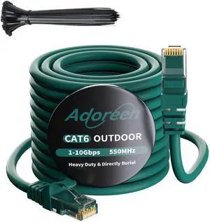 Adoreen Cat 6 Outdoor Ethernet Cable 150 Ft Green, High Speed Heavy Duty Long Internet Network Cable for POE Camera Cat 5 5e RJ45 LAN Patch Cable Cord, Sturdy Waterproof Direct Burial+25 Ties