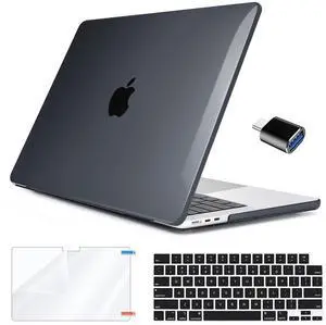 HOHAIYOO Compatible with M2 2022 MacBook Air 13.6 inch Case A2681 with Touch ID & Liquid Retina Display, Plastic Hard Shell Case & Keyboard Cover & Screen Protector & Type C Adapter, Crystal Black+T
