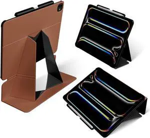 MOFT Folio Case for iPad Pro 11-inch (M4) 2024 - Silm Stand Protective Case with Detachable Pencil Holder, Multi-Angle Viewing, MOVAS Leather Cover, Auto Sleep/Wake, Sienna Brown