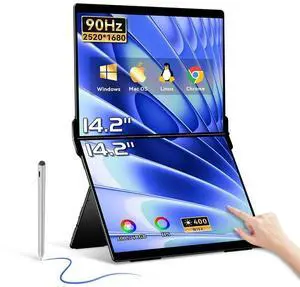 EHOMEWEI X2 Air Dual Touchscreen 14.2" 2.8K IPS Display, 90Hz, Stylus Support, 400-Nit Brightness, 100% sRGB Color, Ultra-Clear Dual Screen for Productivity