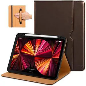DTTO Case for iPad Pro 11 Inch 4th / 3rd / 2nd / 1st Generation 2022/2021/2020/2018,Premium PU Leather Folio Stand Cover with Hand Strap, Auto Wake/Sleep,Multiple Viewing Angles, Dark Brown