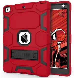 CCMAO iPad 6th Generation Cases, iPad 5th Generation Case, iPad 9.7 Case, iPad Air 2 Case, Hybrid Shockproof Rugged Drop Protection Case Built with Kickstand for Kids Boys Girls, Red+Black
