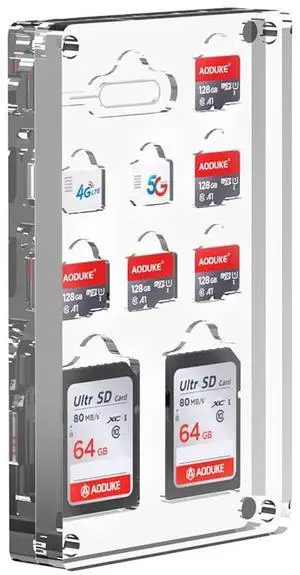 AODUKE 10 Slot Transparent Magnetic Mini SIM Card Case and Micro SD TF Storage Holder, Nano SIM Calling Removal Pin/TF Display Box-10TFSD