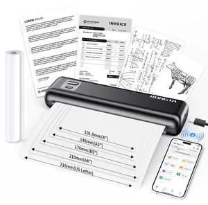 Rongta Portable Printer Wireless for Travel, Inkless Thermal Printers for 8.5" x 11" US Letter & A4 Size, Compatible with Android iOS Smartphone, Mac Windows Laptop for Office & Home (Black, Thermal)