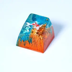 Kohaku Koi Fish Artisan Keycap Orange and Blue Ocean Coral Reef R1 SA Profile Custom Keycaps 1U ESC Handmade Gaming Resin Key Cap Cherry MX Switch Compatible Mechanical Keyboard Koi Lover Gift