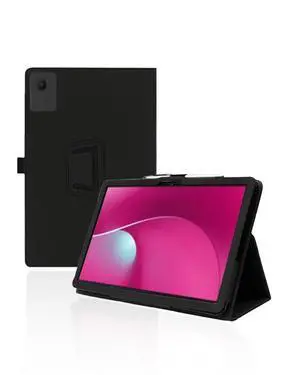 for T-Mobile REVVL Tab 2 10.1 Inch Android Tablet Case,BOVUGAC Folding Stand Protective Cover with Pencil Holder and Wrist Strap,Full Protection, Premium PU,Scratch Resistant(Black)