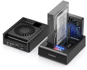 FIDECO USB C Docking Station for M.2 NVMe SSD and 2.5"/3.5" SATA HDD with Bidirectional Offline Clone, M.2 NVMe to USB Adapter Cloner, SSD Reader with Foldable Cooling Fan, Ultimate Heat Dissipation