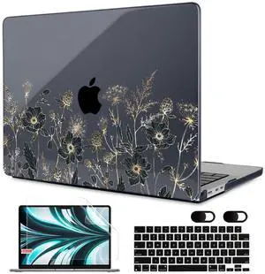 MEEgoodo Case for M4/M3/M2 MacBook Air 13.6 inch Case 2025 2024 2022, Fit Model A3240/A3113/A2681, Laptop Hard Shell with Keyboard Cover Compatible with MacBook Air 13 inch, Golden Flowers & Herbs