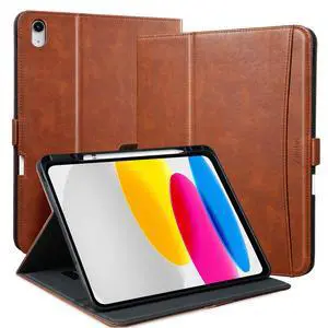 Zinibri Handcrafted Case for iPad A16 11th Generation 11" 2025 A3354 A3355/iPad 10th Gen Cover A2696 A2757 with Pencil Holder&Hand Strap&Pocket,Magnetic Clasp,Multi Angles,Auto Sleep/Wake,Brown