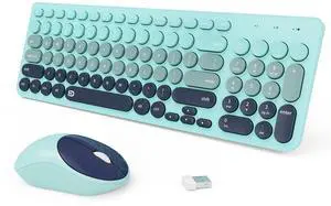 Wireless Keyboard and Mouse Combo, 2.4GHz Colorful Cute Round Keycaps Keyboard for Office Computer PC Desktops Laptop (96 Keys Indigo Blue)
