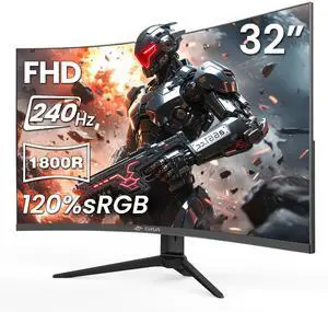 CRUA 32" Curved Gaming Monitor, 240Hz Full HD 1920×1080P VA Panel, 1800R Ultra-Wide Screen, 120% sRGB Color, AMD FreeSync, Low Blue Light, HDMI 2.0 & DP 1.4 Ports, Wall Mountable Installs-Black
