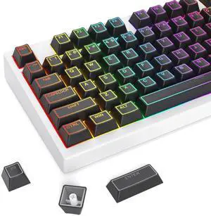 Guffercty kred 142 Key Black Cherry Profile Keycap Set, PBT Shine Through Translucent Characters Compatible with MX Switches Mechanical Keyboard(Ray Edge Black)