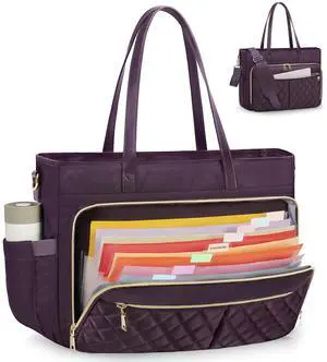 RAINSMORE Teacher Tote Bag 15.6 Inch Laptop Bag for Women Work Bag with Accordion File Organizer Pocket & Insulated Pocket Nurse Bag College Laptop Tote Bag for Women Computer Briefcase Work Tote