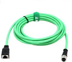 HangTon M12 4 Pin D-Coded Female to RJ45 Female Ethernet Cat5e Network Adapter Cable for Industrial Vision System PoE Automation Control High Flex Shielded Green 1m