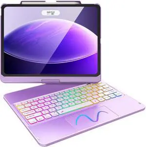 FUWANG Touch Keyboard Case for iPad Air 13 inch (M3 2025/M2 2024)and iPad Pro 12.9 6th 5th 4th 3rd Gen, 360° Swivel 7 Colors Backlit for iPad Air 13 inch Case Keyboard with Multi-Touch Trackpad,Purple