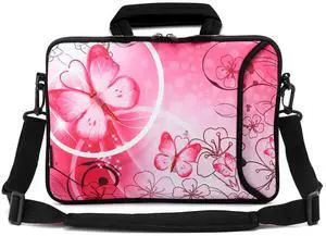 RICHEN 17 inch Laptop Shoulder Bag Carrying Case PC Cover Pouch with Handle Fits 15.6/16/17/17.3/17.4 inch Notebook (16-17.3 inch, Pink Butterfly)